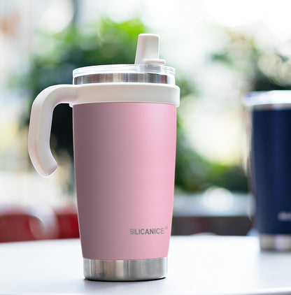 30oz Hygienic Insulated Tumbler with Handle — 100% Leakproof Lid with Removable Spout & Straw, Reinforced Vacuum-Protection Base, Cup Holder Friendly, for Travel/Gym/Office- Black