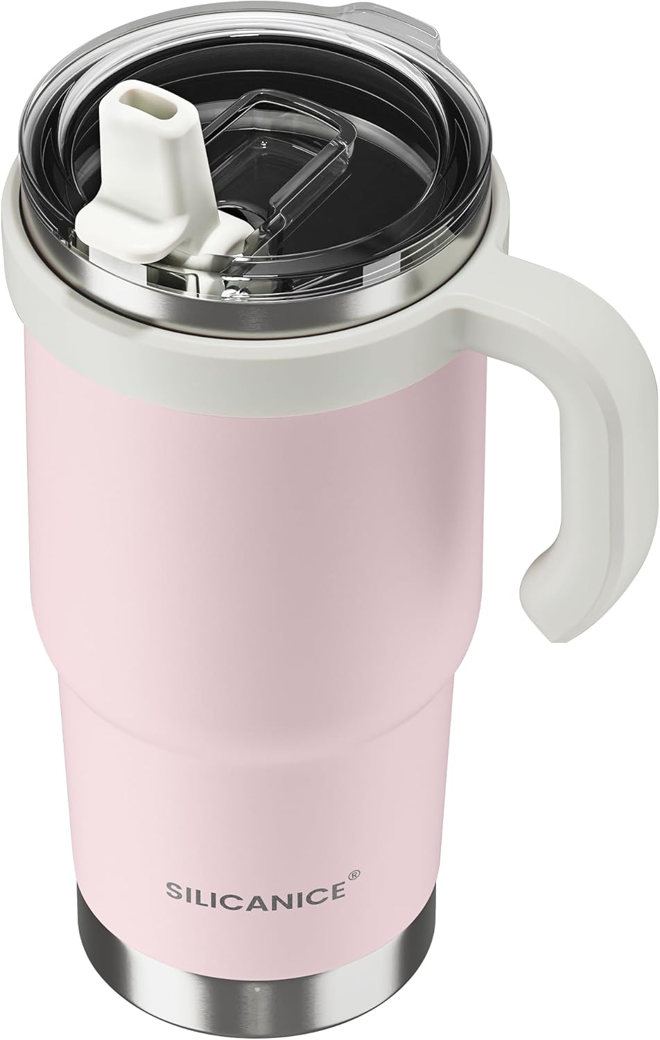 30oz Hygienic Insulated Tumbler with Handle — 100% Leakproof Lid with Removable Spout & Straw, Reinforced Vacuum-Protection Base, Cup Holder Friendly, for Travel/Gym/Office- Black