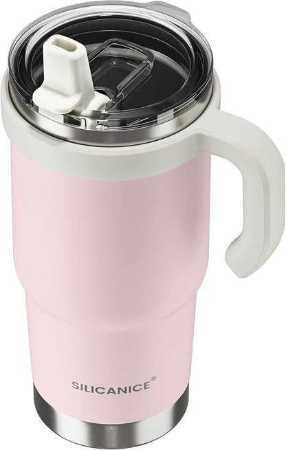 30oz Hygienic Insulated Tumbler with Handle — 100% Leakproof Lid with Removable Spout & Straw, Reinforced Vacuum-Protection Base, Cup Holder Friendly, for Travel/Gym/Office- Black