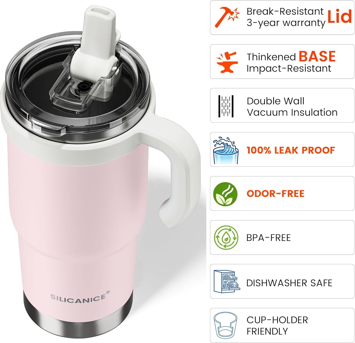 30oz Hygienic Insulated Tumbler with Handle — 100% Leakproof Lid with Removable Spout & Straw, Reinforced Vacuum-Protection Base, Cup Holder Friendly, for Travel/Gym/Office- Black