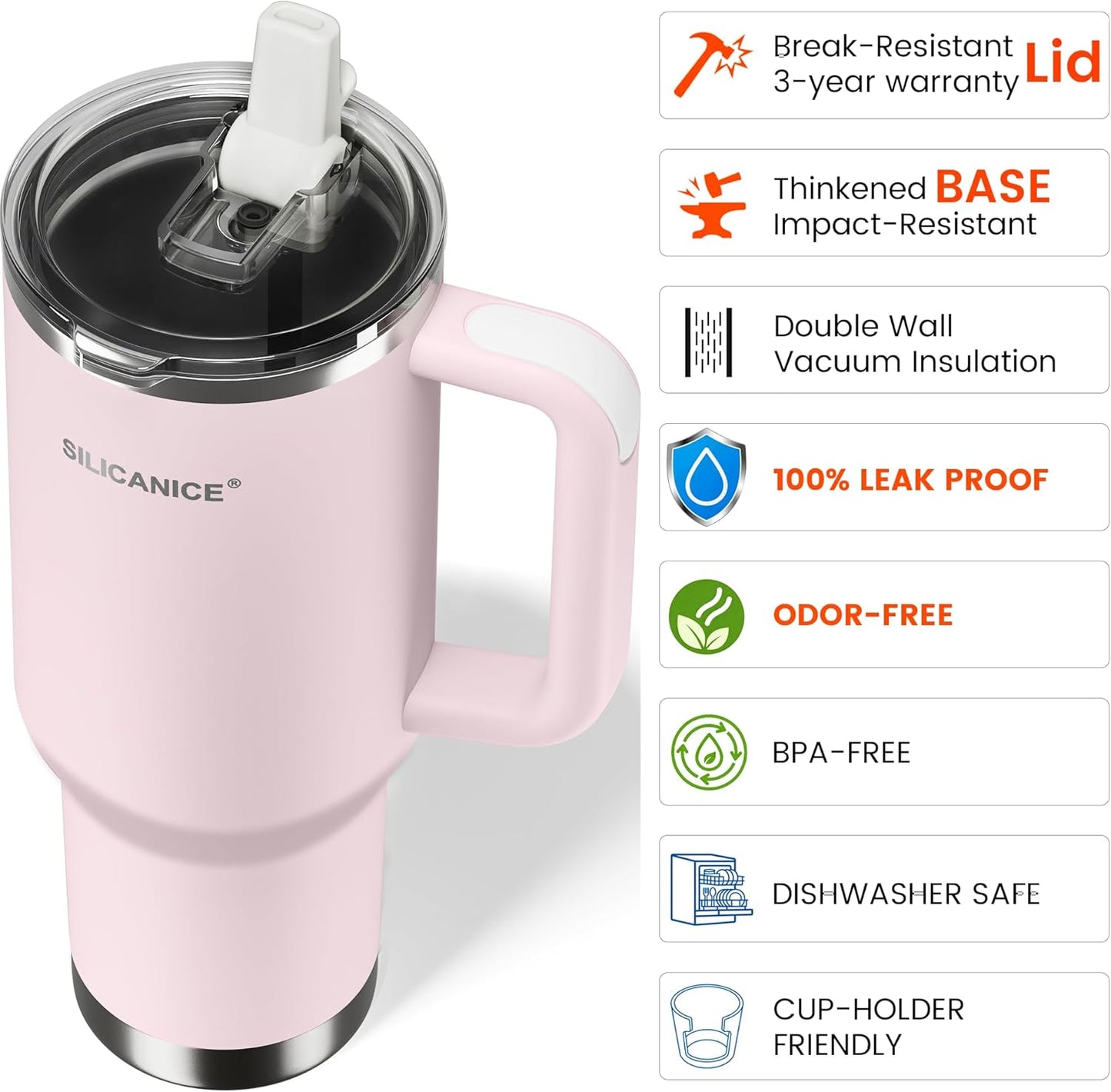 30oz Hygienic Insulated Tumbler with Handle — 100% Leakproof Lid with Removable Spout & Straw, Reinforced Vacuum-Protection Base, Cup Holder Friendly, for Travel/Gym/Office- Black