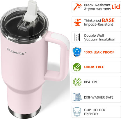 30oz Hygienic Insulated Tumbler with Handle — 100% Leakproof Lid with Removable Spout & Straw, Reinforced Vacuum-Protection Base, Cup Holder Friendly, for Travel/Gym/Office- Black