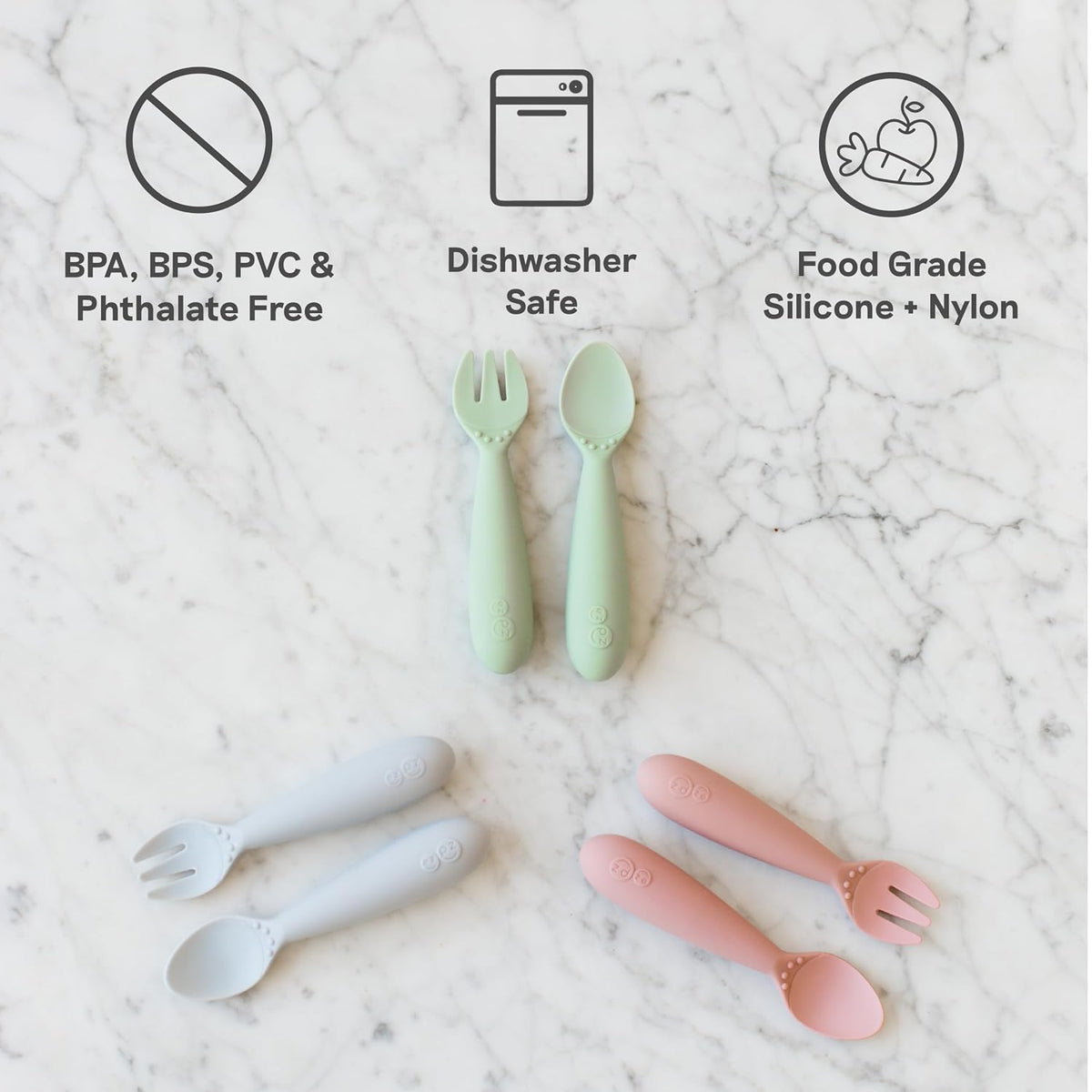 Mini Mat (Blue) + Mini Utensils (Fork & Spoon in Blue) - Toddler essentials mat and spoon