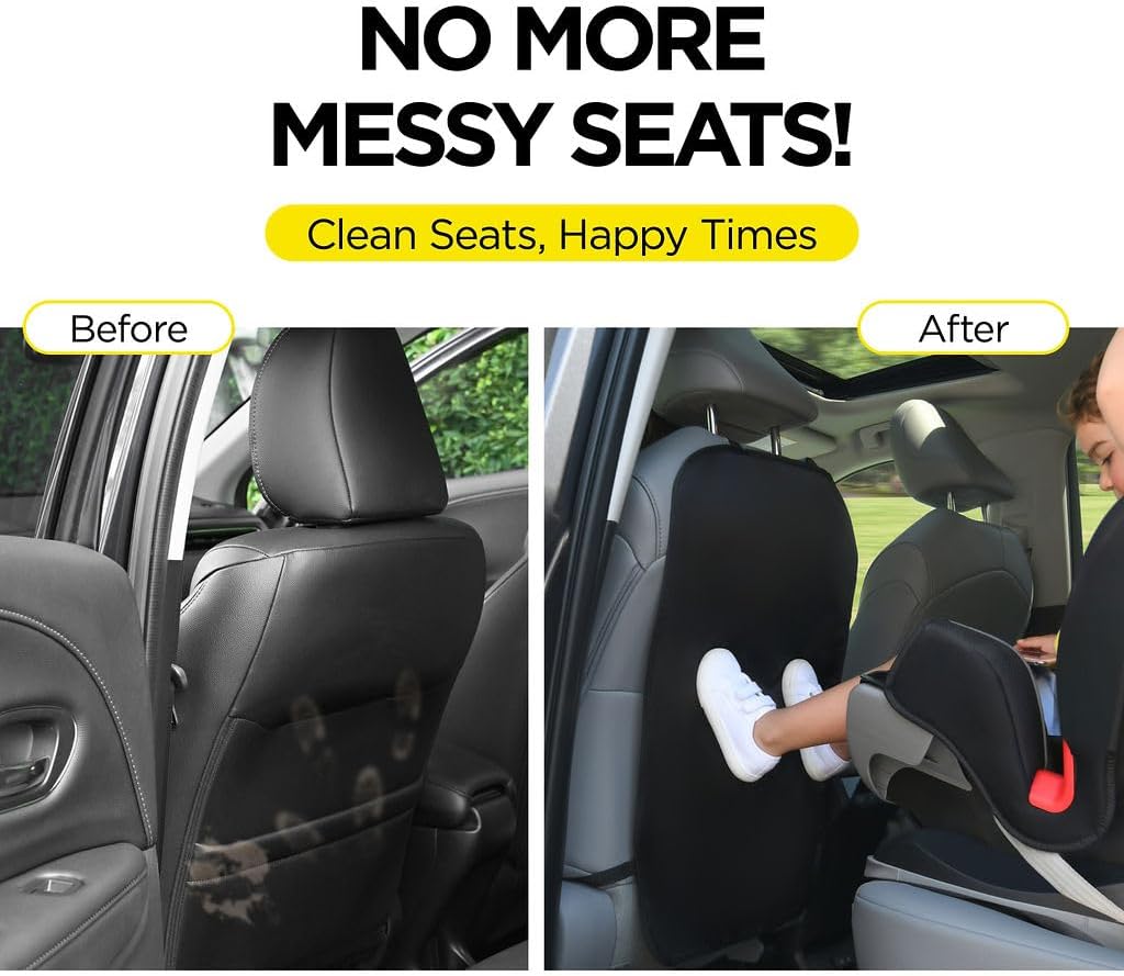 Back Seat Cover for Kids, 2 Pack X-Large Waterproof Kick Mats Backseat Protector, Durable Car Seat Back Protectors for Vehicles to Protect from Dirt, Mud & Scratches, Fits Most SUVs and Vans