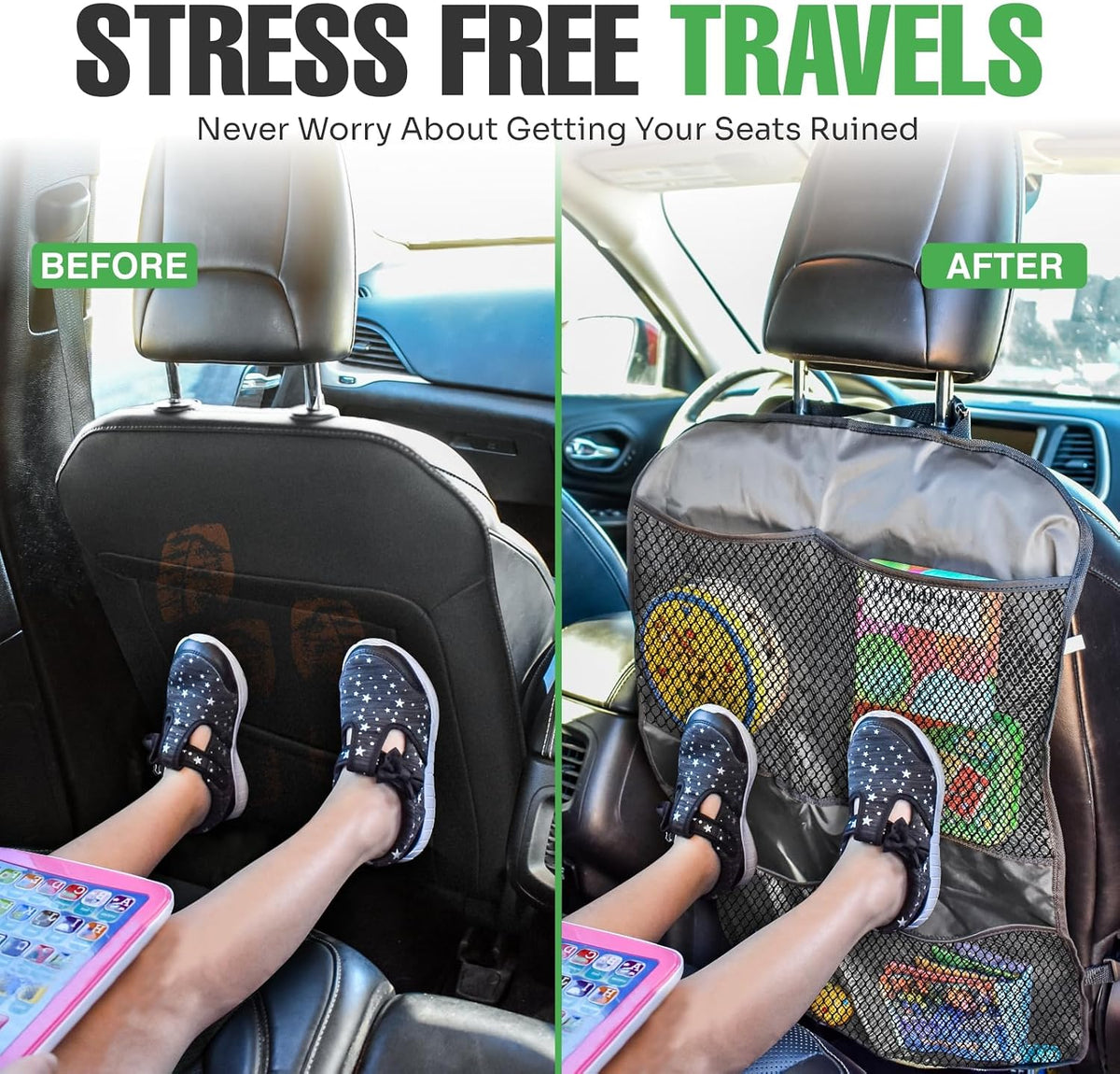 Back Seat Cover for Kids, 2 Pack X-Large Waterproof Kick Mats Backseat Protector, Durable Car Seat Back Protectors for Vehicles to Protect from Dirt, Mud & Scratches, Fits Most SUVs and Vans