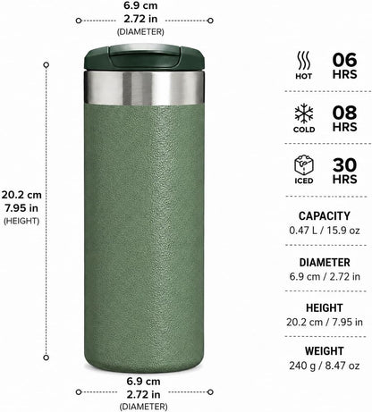 16 oz Insulated Coffee Travel Mug with Flip Lid, Stainless Steel Vacuum Tumbler, Leak-Resistant Double Wall Thermal Cup for Hot & Cold Drinks, Cream White