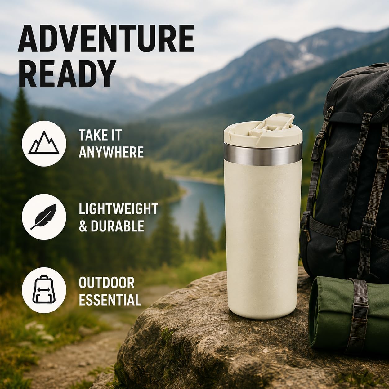 16 oz Insulated Coffee Travel Mug with Flip Lid, Stainless Steel Vacuum Tumbler, Leak-Resistant Double Wall Thermal Cup for Hot & Cold Drinks, Cream White