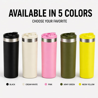 16 oz Insulated Coffee Travel Mug with Flip Lid, Stainless Steel Vacuum Tumbler, Leak-Resistant Double Wall Thermal Cup for Hot & Cold Drinks, Cream White