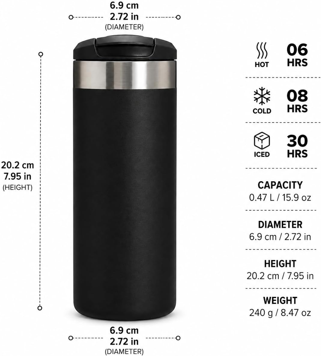 16 oz Insulated Coffee Travel Mug with Flip Lid, Stainless Steel Vacuum Tumbler, Leak-Resistant Double Wall Thermal Cup for Hot & Cold Drinks, Cream White