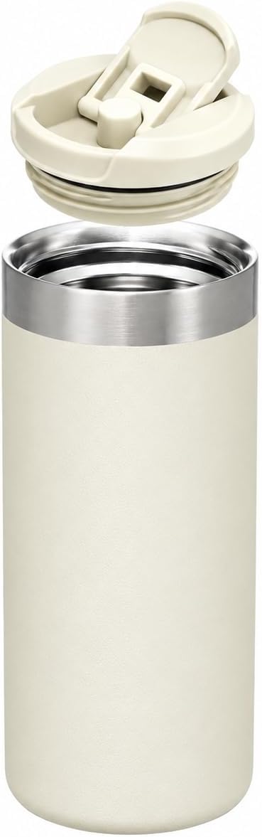 16 oz Insulated Coffee Travel Mug with Flip Lid, Stainless Steel Vacuum Tumbler, Leak-Resistant Double Wall Thermal Cup for Hot & Cold Drinks, Cream White
