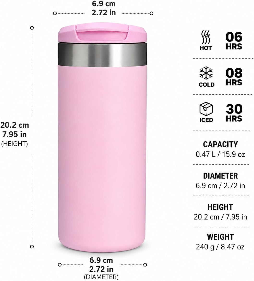 16 oz Insulated Coffee Travel Mug with Flip Lid, Stainless Steel Vacuum Tumbler, Leak-Resistant Double Wall Thermal Cup for Hot & Cold Drinks, Cream White