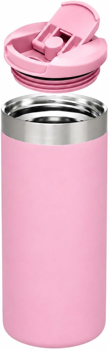 16 oz Insulated Coffee Travel Mug with Flip Lid, Stainless Steel Vacuum Tumbler, Leak-Resistant Double Wall Thermal Cup for Hot & Cold Drinks, Cream White