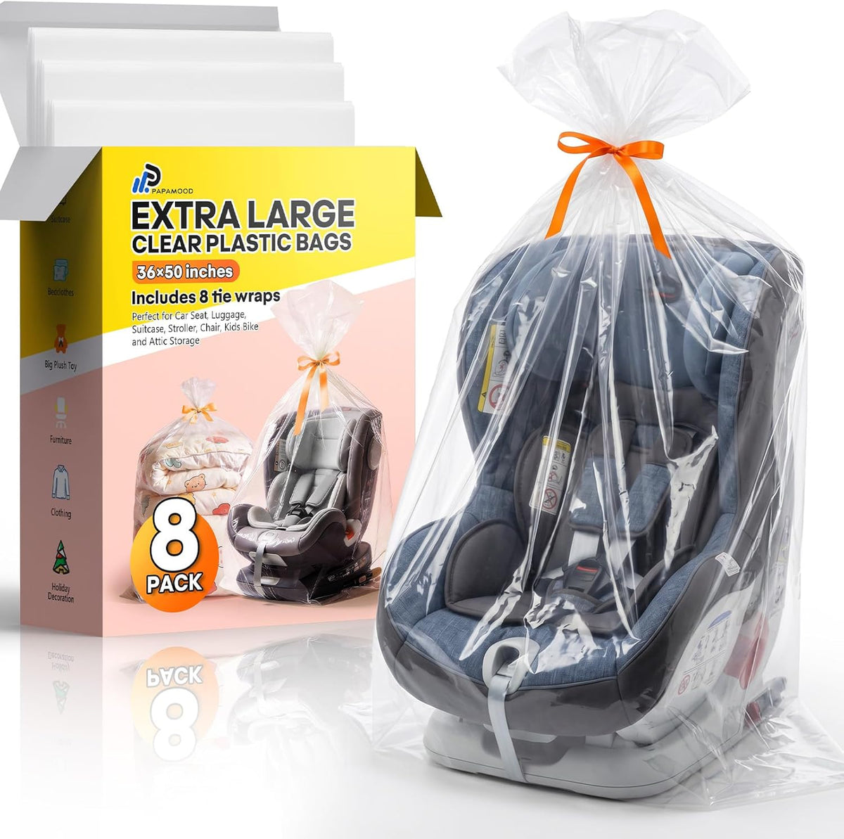 40x60 Inch Extra Large Clear Plastic Storage Bag for Luggage Cover, 8 Pack