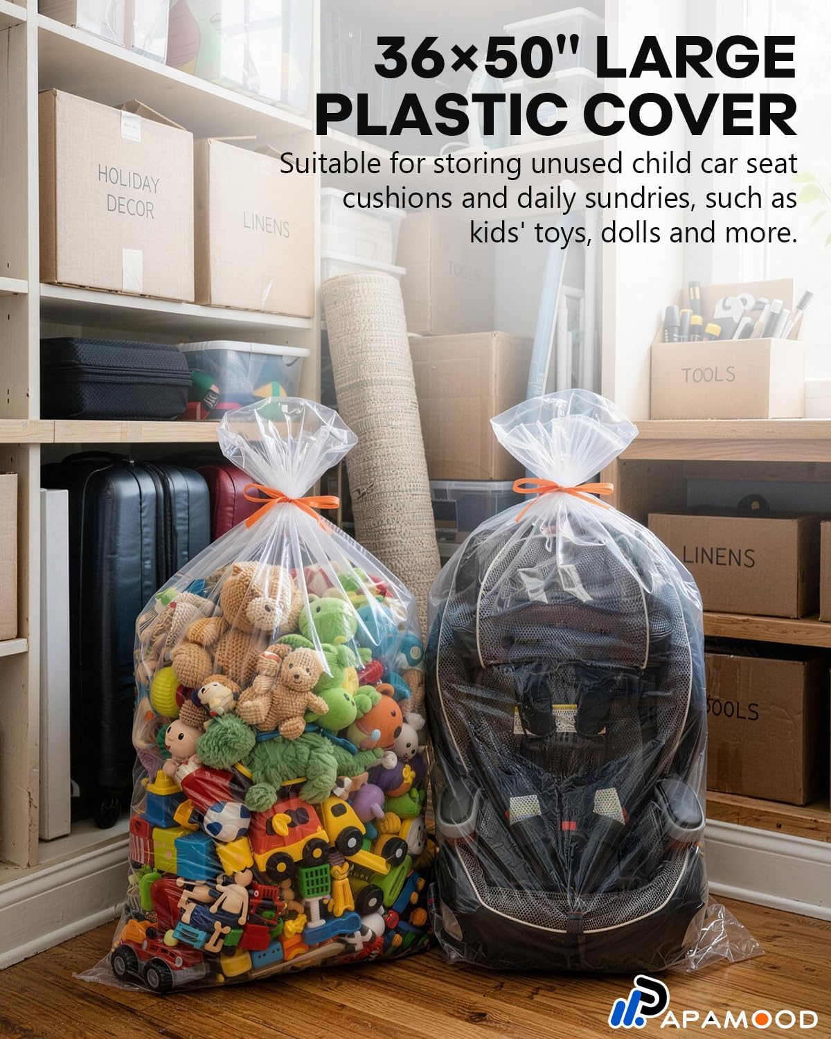 40x60 Inch Extra Large Clear Plastic Storage Bag for Luggage Cover, 8 Pack