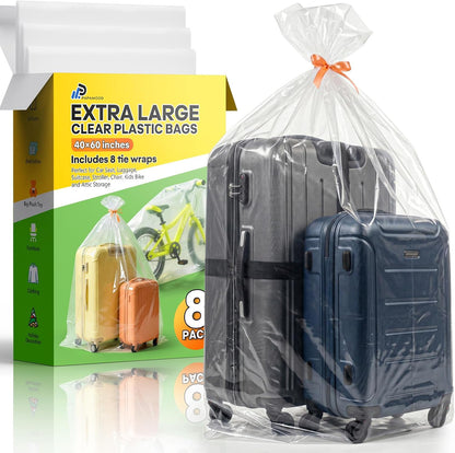 40x60 Inch Extra Large Clear Plastic Storage Bag for Luggage Cover, 8 Pack
