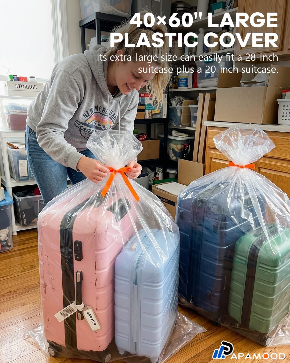 40x60 Inch Extra Large Clear Plastic Storage Bag for Luggage Cover, 8 Pack