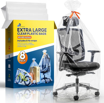 40x60 Inch Extra Large Clear Plastic Storage Bag for Luggage Cover, 8 Pack