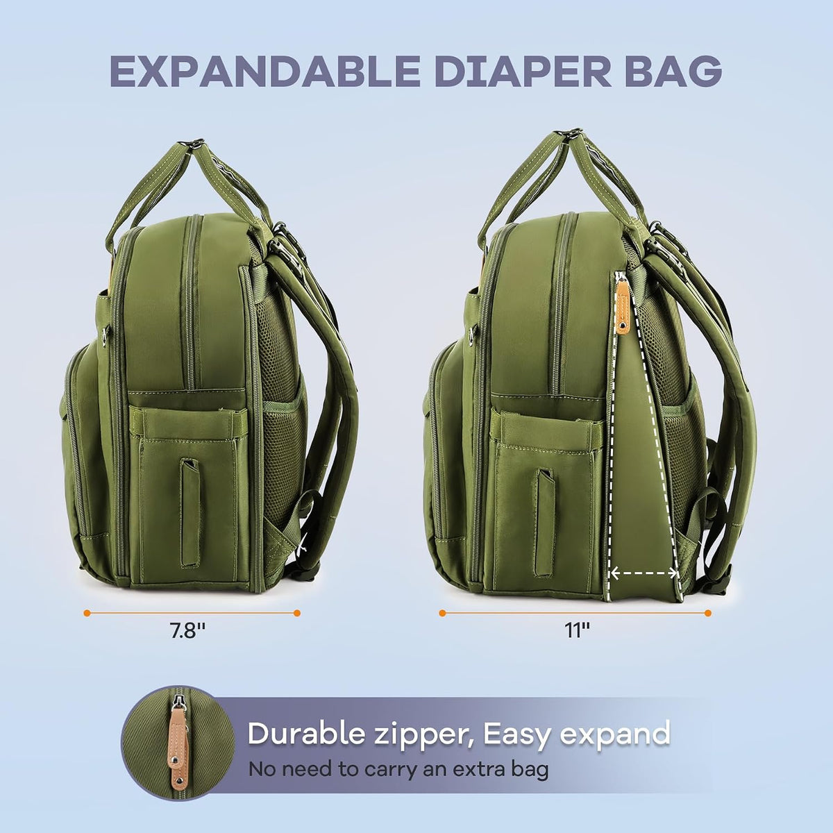Diaper Bag Backpack-Multifunction Travel Baby Diaper Bag with Changing Pad, Insulated Bottle Holders & Pacifier Case, Large Capacity, Waterproof, Gray