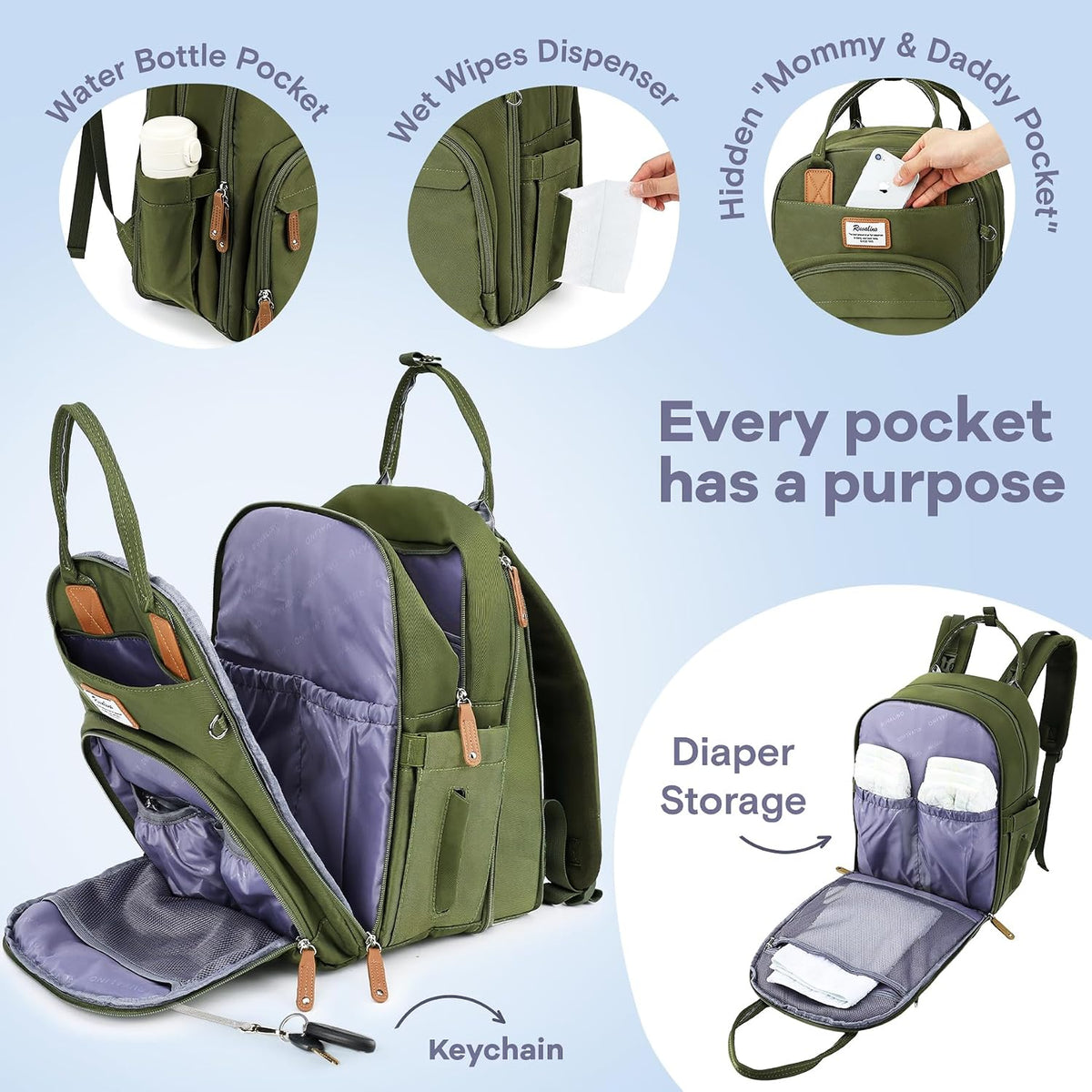 Diaper Bag Backpack-Multifunction Travel Baby Diaper Bag with Changing Pad, Insulated Bottle Holders & Pacifier Case, Large Capacity, Waterproof, Gray