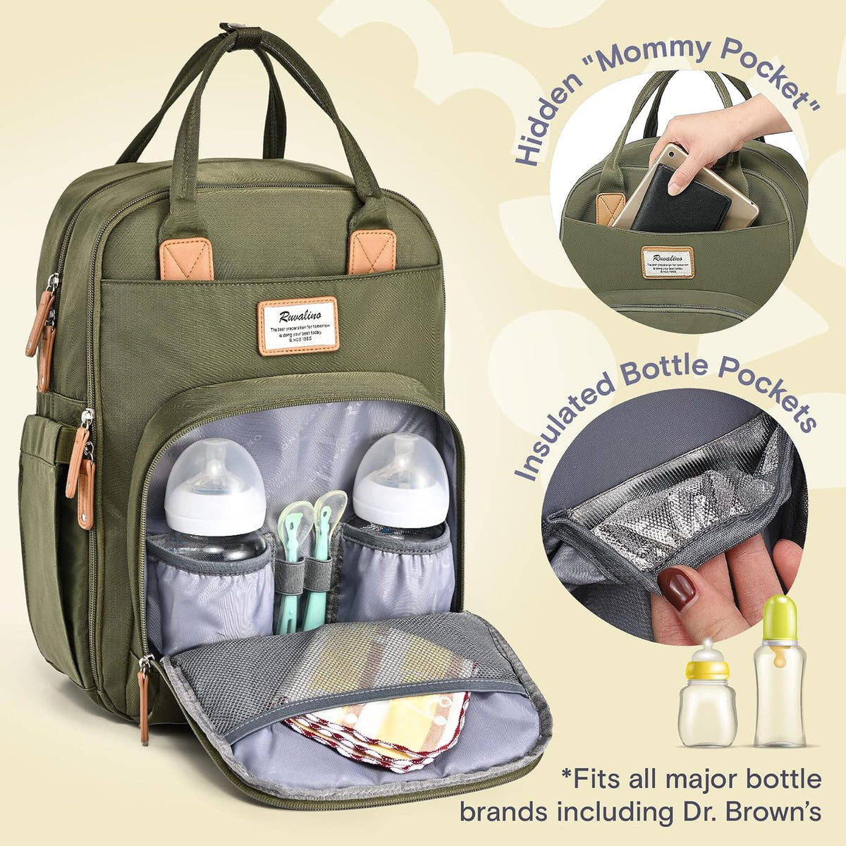 Diaper Bag Backpack-Multifunction Travel Baby Diaper Bag with Changing Pad, Insulated Bottle Holders & Pacifier Case, Large Capacity, Waterproof, Gray