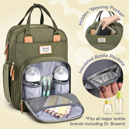 Diaper Bag Backpack-Multifunction Travel Baby Diaper Bag with Changing Pad, Insulated Bottle Holders & Pacifier Case, Large Capacity, Waterproof, Gray