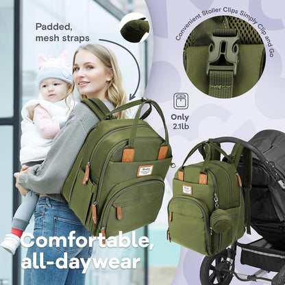 Diaper Bag Backpack-Multifunction Travel Baby Diaper Bag with Changing Pad, Insulated Bottle Holders & Pacifier Case, Large Capacity, Waterproof, Gray