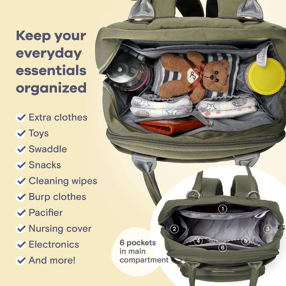 Diaper Bag Backpack-Multifunction Travel Baby Diaper Bag with Changing Pad, Insulated Bottle Holders & Pacifier Case, Large Capacity, Waterproof, Gray