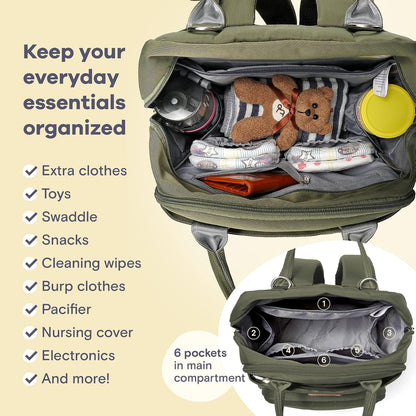 Diaper Bag Backpack-Multifunction Travel Baby Diaper Bag with Changing Pad, Insulated Bottle Holders & Pacifier Case, Large Capacity, Waterproof, Gray