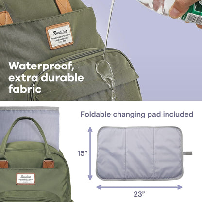 Diaper Bag Backpack-Multifunction Travel Baby Diaper Bag with Changing Pad, Insulated Bottle Holders & Pacifier Case, Large Capacity, Waterproof, Gray