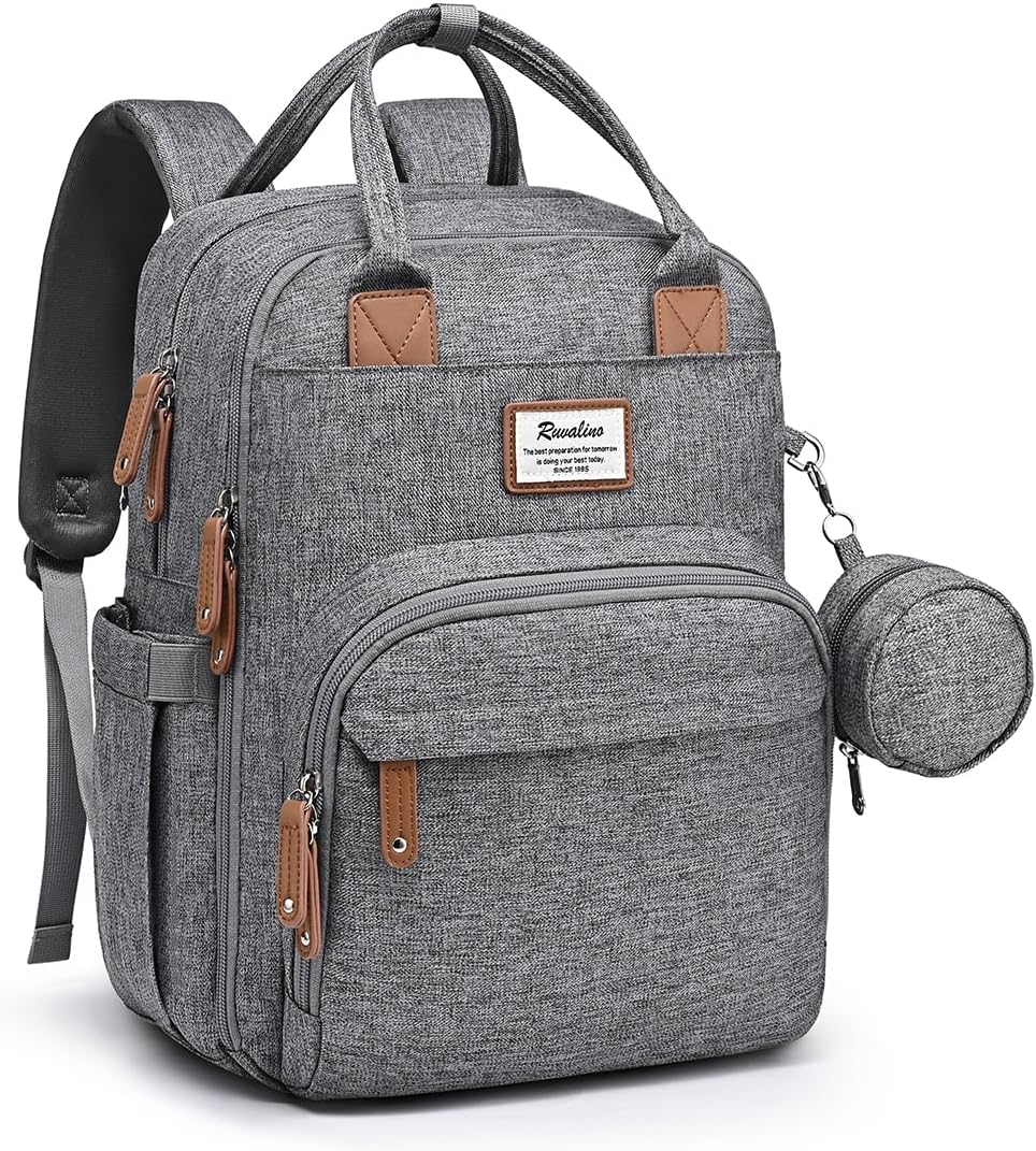 Diaper Bag Backpack-Multifunction Travel Baby Diaper Bag with Changing Pad, Insulated Bottle Holders & Pacifier Case, Large Capacity, Waterproof, Gray