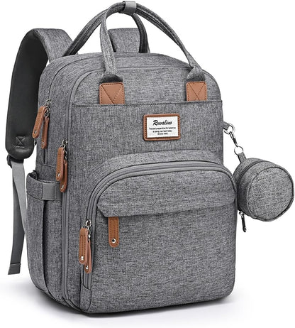 Diaper Bag Backpack-Multifunction Travel Baby Diaper Bag with Changing Pad, Insulated Bottle Holders & Pacifier Case, Large Capacity, Waterproof, Gray
