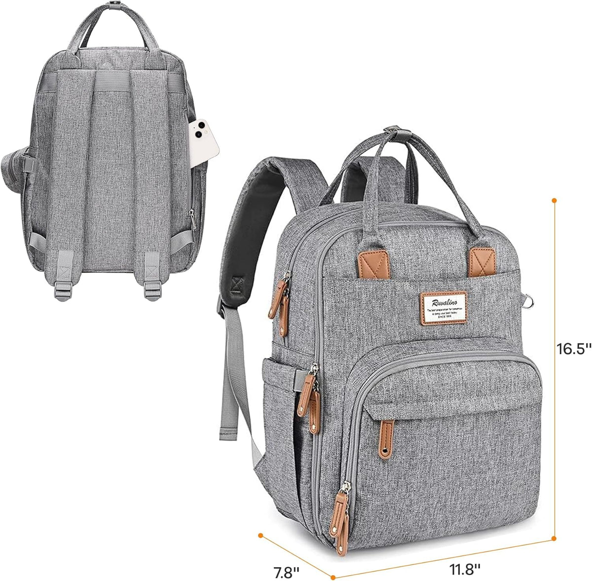 Diaper Bag Backpack-Multifunction Travel Baby Diaper Bag with Changing Pad, Insulated Bottle Holders & Pacifier Case, Large Capacity, Waterproof, Gray