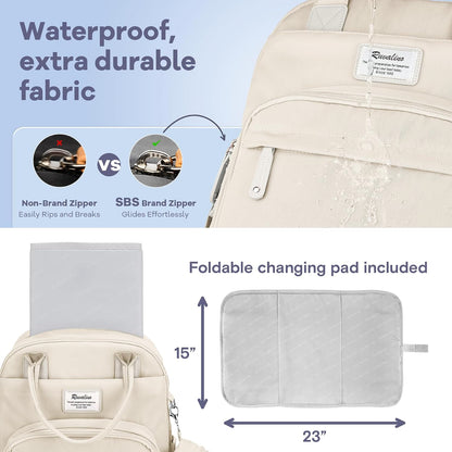 Diaper Bag Backpack-Multifunction Travel Baby Diaper Bag with Changing Pad, Insulated Bottle Holders & Pacifier Case, Large Capacity, Waterproof, Gray