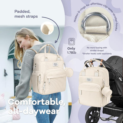 Diaper Bag Backpack-Multifunction Travel Baby Diaper Bag with Changing Pad, Insulated Bottle Holders & Pacifier Case, Large Capacity, Waterproof, Gray