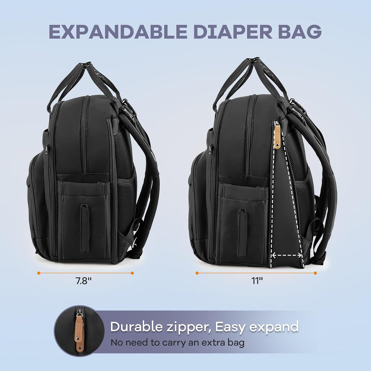 Diaper Bag Backpack-Multifunction Travel Baby Diaper Bag with Changing Pad, Insulated Bottle Holders & Pacifier Case, Large Capacity, Waterproof, Gray