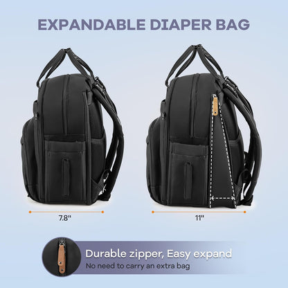 Diaper Bag Backpack-Multifunction Travel Baby Diaper Bag with Changing Pad, Insulated Bottle Holders & Pacifier Case, Large Capacity, Waterproof, Gray