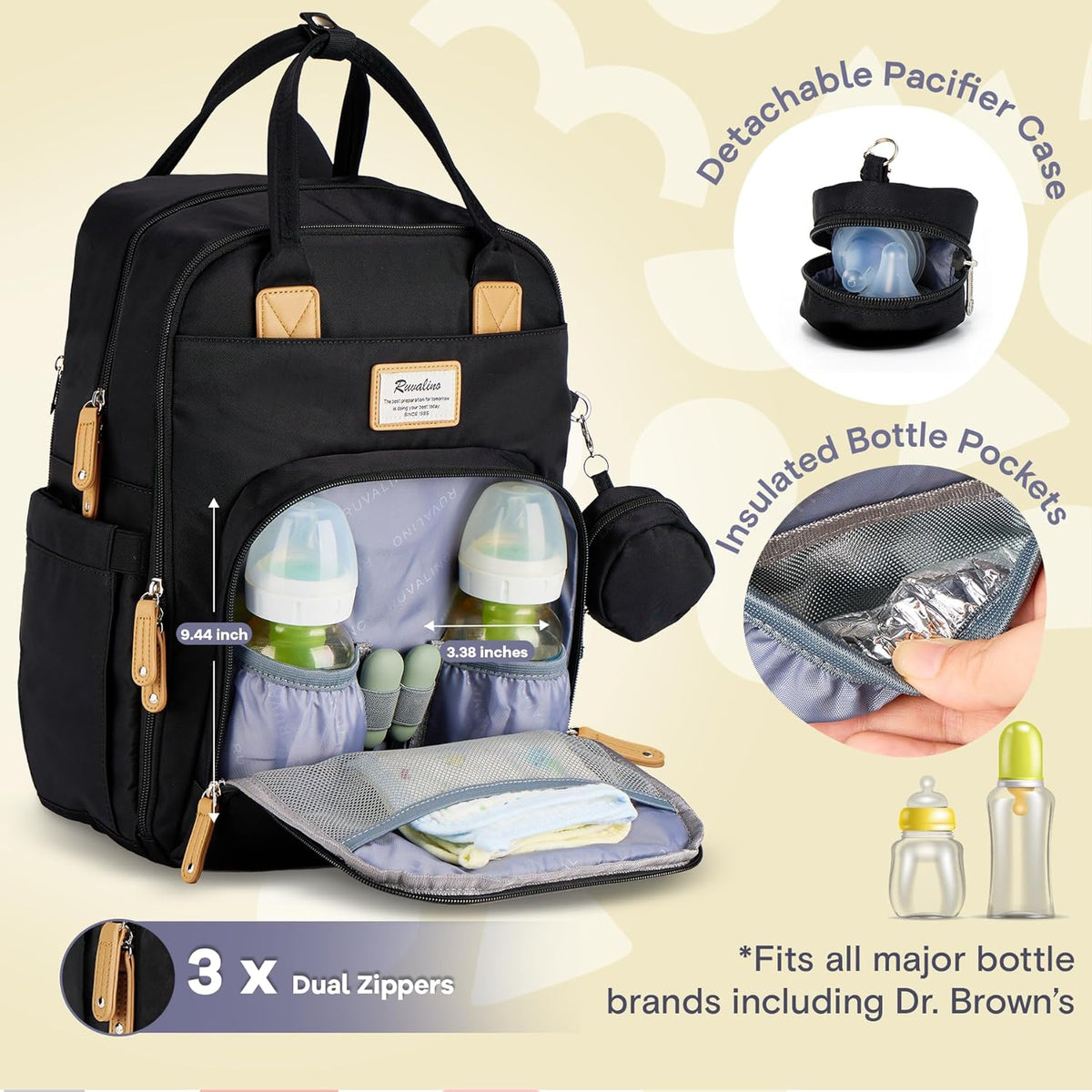 Diaper Bag Backpack-Multifunction Travel Baby Diaper Bag with Changing Pad, Insulated Bottle Holders & Pacifier Case, Large Capacity, Waterproof, Gray