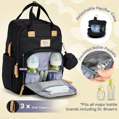 Diaper Bag Backpack-Multifunction Travel Baby Diaper Bag with Changing Pad, Insulated Bottle Holders & Pacifier Case, Large Capacity, Waterproof, Gray