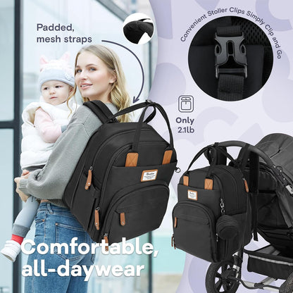 Diaper Bag Backpack-Multifunction Travel Baby Diaper Bag with Changing Pad, Insulated Bottle Holders & Pacifier Case, Large Capacity, Waterproof, Gray