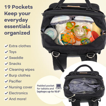 Diaper Bag Backpack-Multifunction Travel Baby Diaper Bag with Changing Pad, Insulated Bottle Holders & Pacifier Case, Large Capacity, Waterproof, Gray