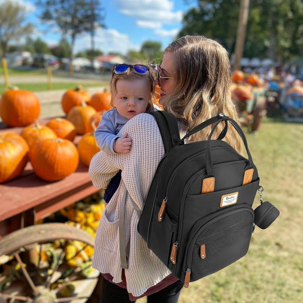 Diaper Bag Backpack-Multifunction Travel Baby Diaper Bag with Changing Pad, Insulated Bottle Holders & Pacifier Case, Large Capacity, Waterproof, Gray