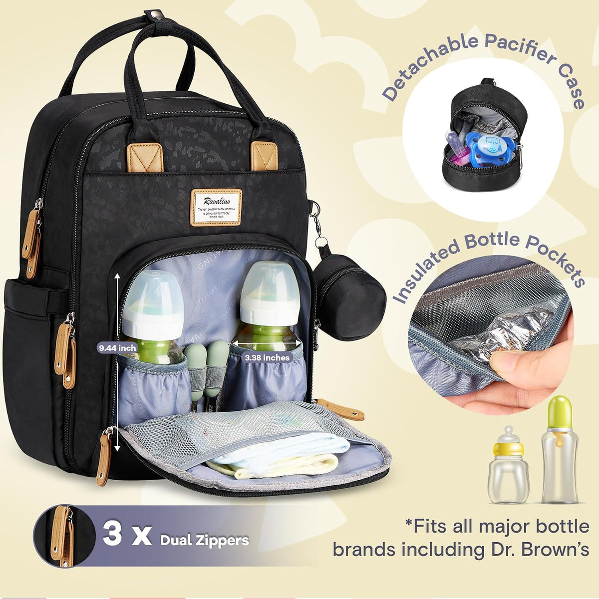 Diaper Bag Backpack-Multifunction Travel Baby Diaper Bag with Changing Pad, Insulated Bottle Holders & Pacifier Case, Large Capacity, Waterproof, Gray