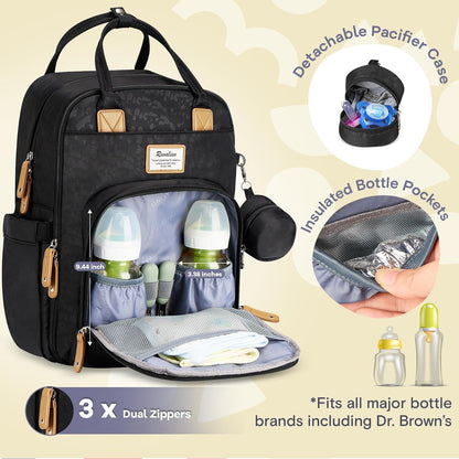 Diaper Bag Backpack-Multifunction Travel Baby Diaper Bag with Changing Pad, Insulated Bottle Holders & Pacifier Case, Large Capacity, Waterproof, Gray