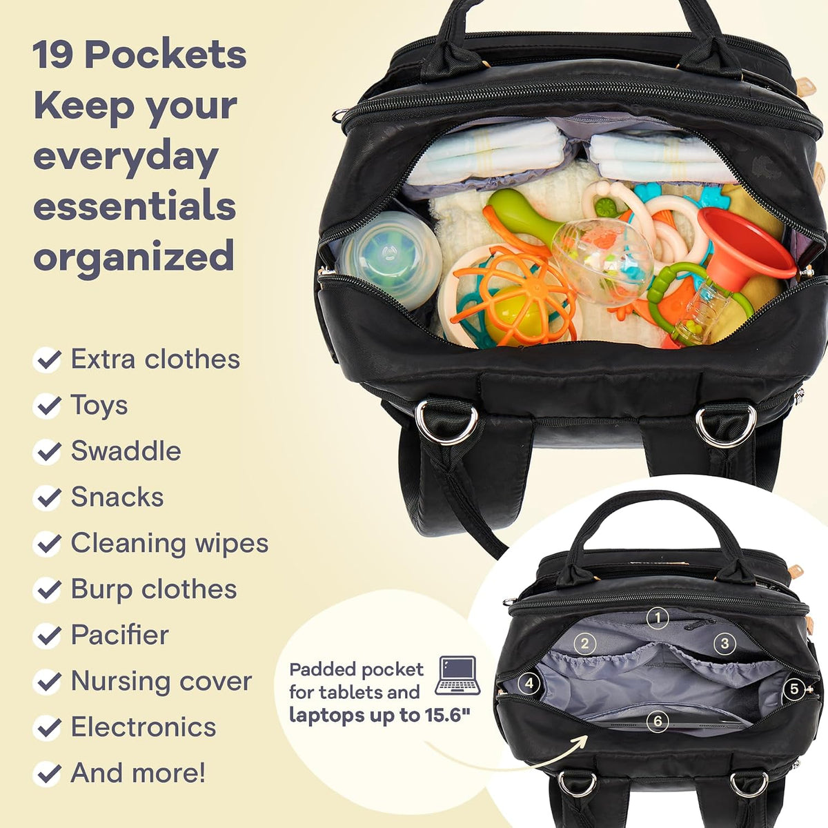 Diaper Bag Backpack-Multifunction Travel Baby Diaper Bag with Changing Pad, Insulated Bottle Holders & Pacifier Case, Large Capacity, Waterproof, Gray