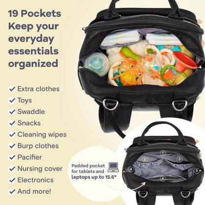Diaper Bag Backpack-Multifunction Travel Baby Diaper Bag with Changing Pad, Insulated Bottle Holders & Pacifier Case, Large Capacity, Waterproof, Gray