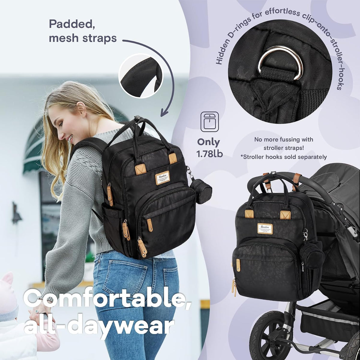 Diaper Bag Backpack-Multifunction Travel Baby Diaper Bag with Changing Pad, Insulated Bottle Holders & Pacifier Case, Large Capacity, Waterproof, Gray
