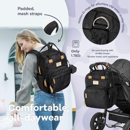 Diaper Bag Backpack-Multifunction Travel Baby Diaper Bag with Changing Pad, Insulated Bottle Holders & Pacifier Case, Large Capacity, Waterproof, Gray