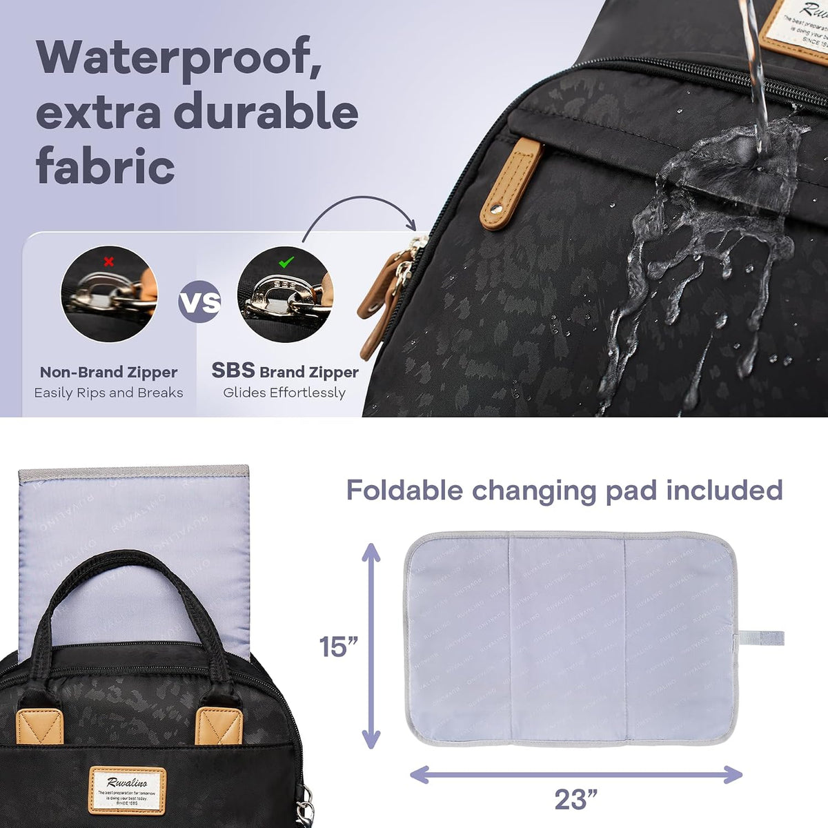 Diaper Bag Backpack-Multifunction Travel Baby Diaper Bag with Changing Pad, Insulated Bottle Holders & Pacifier Case, Large Capacity, Waterproof, Gray