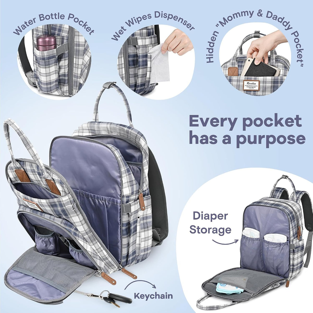 Diaper Bag Backpack-Multifunction Travel Baby Diaper Bag with Changing Pad, Insulated Bottle Holders & Pacifier Case, Large Capacity, Waterproof, Gray