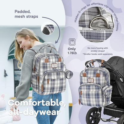 Diaper Bag Backpack-Multifunction Travel Baby Diaper Bag with Changing Pad, Insulated Bottle Holders & Pacifier Case, Large Capacity, Waterproof, Gray